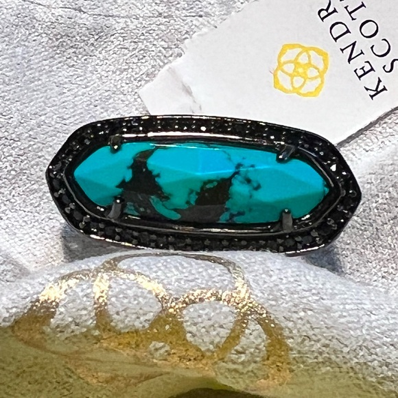 NWT Kendra Scott Arielle Ring Variegated Turquoise & Gunmetal SUPER RARE Perfect - Picture 9 of 14